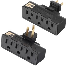 FiiMan 3 Outlet Wall Adapter, UL Listed 3-Prong Grounded 180 Degree Swivel Wall Plug Adapter Adjustable 3 Way Outlet Extender Tap (2 Pack, Black)