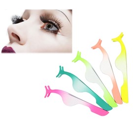 Hillento Pack of 5 Stainless Steel False Eyelashes Extension Applicator Tool Fish Tail Clip Auxiliary Clip Tweezers Nipper Tool, Designed for False Magnetic Eyelashes, Gradient Color