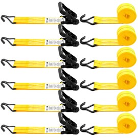 SALUINOKI 6 Pack 2 inch Ratchet Straps Heavy Duty J Hook 2 in x 15ft with Strong Ratcheting, Cargo Load Tie Down Strap 2200lbs Working Load for Trucks Yellow