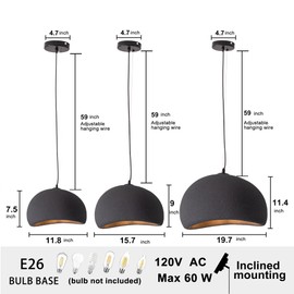 Jughtbo 11.8 Inch Pendant Light Fixture for Kitchen Island Dining Room,Japanese Wabi-Sabi Style Bird Nest Shape Hanging Lamp,Black