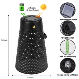 2 Pack Solar Lights Outdoor Waterproof, Hollow Out Retro Metal Hanging Lantern, Unique Solar Power Lamp Decoration for Garden Patio Backyard Landscape Walkway Pathway Festival (Black)