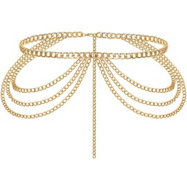 Liutufy Adjustable Multi-Layer Waist Chain Belt for Women - Stylish and Versatile Accessory (Gold S)