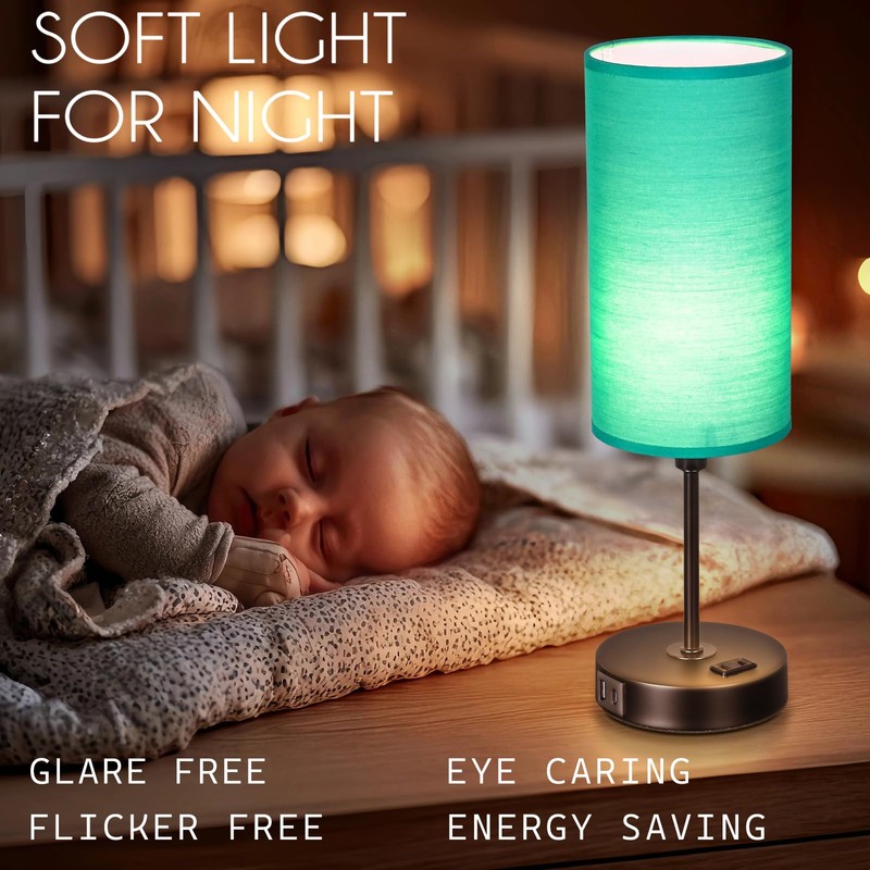 Gugsey Table Lamp with USB Port - Teal Desk Lamp,