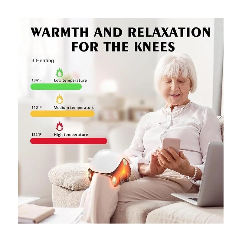 Cordless Heated Knee Massager Vibration Therapy Knee Massager with LED