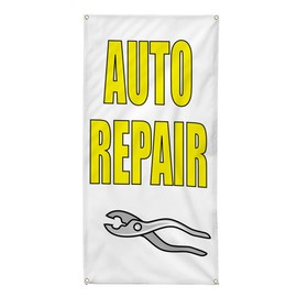 Vertical Vinyl Banner Multiple Sizes Auto Repair White Car Automotive Outdoor Weatherproof Industrial Yard Signs 4 Grommets 36x24Inches
