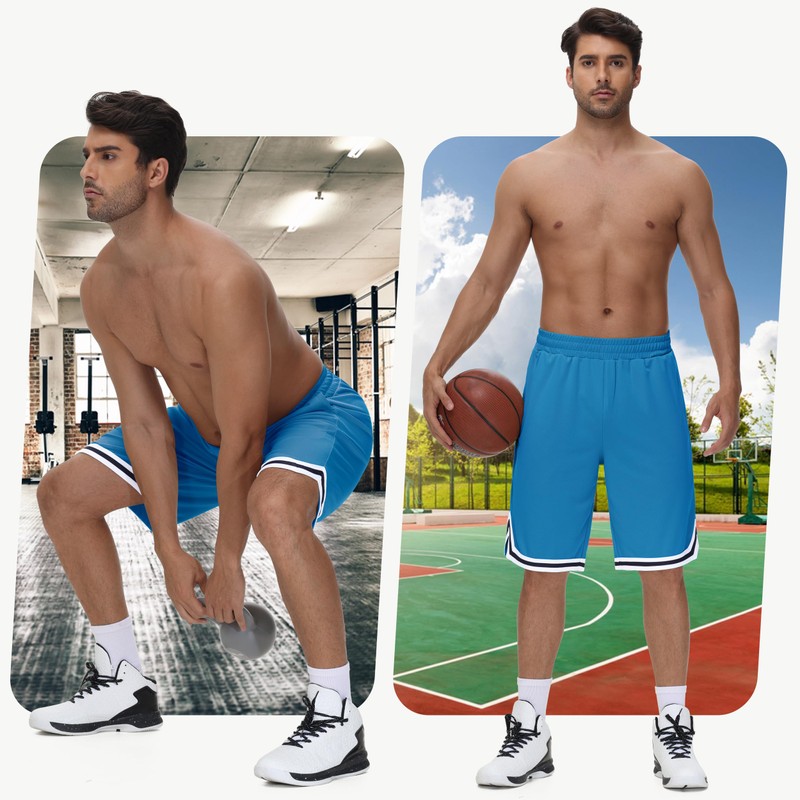 JWM Mens Long Basketball Shorts with One Zip Pockets, Blue,