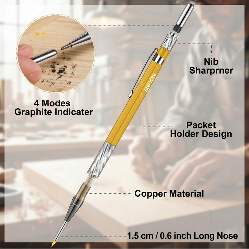 Enhon 2mm Mechanical Carpenter Pencil Set with 12 Marker Refills