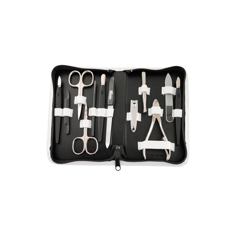 Solingen 12-Piece Manicure Set with Leather Case Nail Care (White)