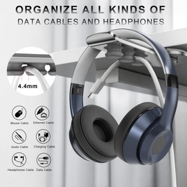 2 in 1 Cable Organizer & Headphone Stand, 360° Rotatable Headset Holder & Cord Management for Desk, Wall, Car etc. – Keep Wires & Earphone Tidy