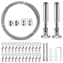 Erzekrim 5 m Stainless Steel Curtain Rope Heavy Duty Wall Mount Set Curtain Rope Washing Line with 24 Pieces Metal Clips Hooks for Shower Curtains (Silver, with Metal Clip)