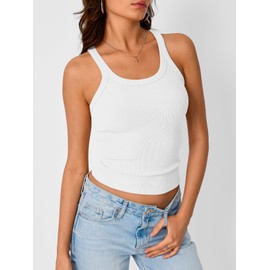 Trendy Queen Womens Tank Tops Crop Camisole Summer Fashion Sleeveless Ribbed Workout Basic Soft Going Out Gym Spring Clothes 2025 White M