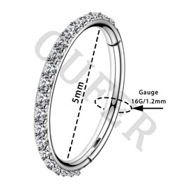 OUFER 16G 14G 6/8/10/12 mm Cartilage Earring Hoop Stainless Steel CZ Line Helix Earring Hoop Daith Earring Piercings Jewellery, Stainless steel, steel