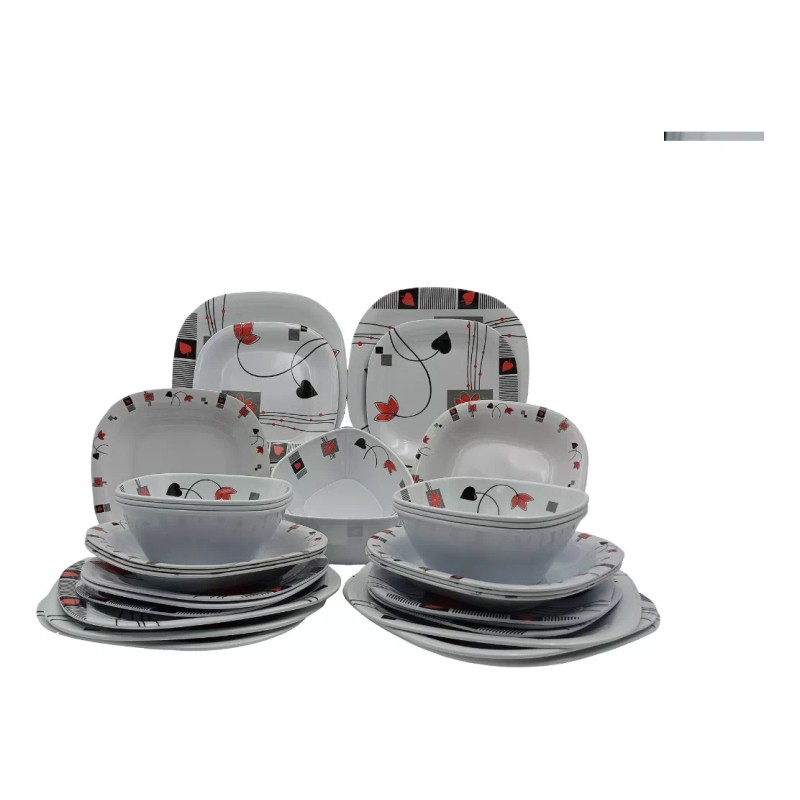 Anforama- Tab and Kit Vajilla Plástico Melamina Cuadrada Chrysan Para