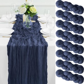 8Pack Navy Blue Cheesecloth Table Runner 10FT Gauze Cheese Cloth Table Runner 35x120Inch Long Boho Spring Easter Table Runners Rustic Sheer Table Runners for Wedding Baby Shower Bridal Shower Decor