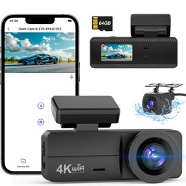 Dynacam DYNACAM Dash Cam Front and Rear 4K+1080P, Dash Cam Inserted 64GB SD Card, Built-in WiFi Dash Camera for Cars, Super Night Vision Dashcam, 24H Parking Mode, G-Sensor, Loop Recording Car Camera