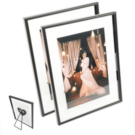 AhaGo - Marco de fotos flotante (2 unidades, negro, 6 x 8 pulgadas), para múltiples tamaños de fotos (5 x 7, 4 x 6, 3 x 5), marco de fotos vertical ajustable para mesa/estante con estilo "corazón", opción de regalo elegante para decoración de festivales,
