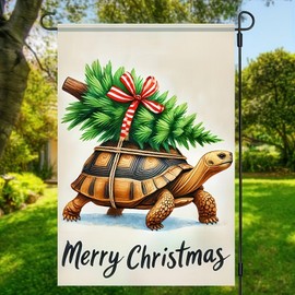BlissYard Christmas Turtle Garden Flag 12x18 Double Sided Funny Turtle Carrying Christmas Tree Merry Christmas Yard Flag Winter Outdoor Garden Decor Seasonal Lawn Porch Patio Holiday Decoration