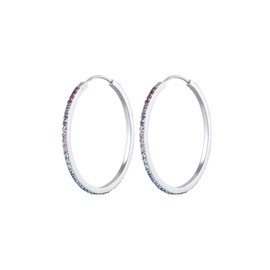 Elli Women's Hoop Earrings Rainbow Colourful Trend with Crystals in 925 Sterling Silver, Sterling silver, Crystal