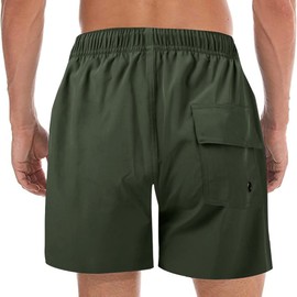 SlowTon Traje de Baño Hombre 2 en 1, Bañador de Secado Rápido con Bóxer de Compresión, Shorts de Baño con Bolsillos con Cremallera y Cordón Ajustable para Playa Natación Piscina Correr (L, Verde)