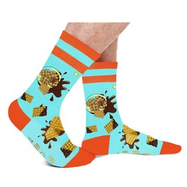 AGRIMONY Funny Socks for Men and Women - If You Can Read This Bring Me Some Waffles Novelty Fun Crew Socks - Teens Boys Crazy Funky Cotton Food Socks with Sayings Christmas Funny Gift