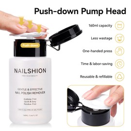 Nailshion Nail Polish Remover, Non-acetone Fingernail Polish Remover Built-in Push-Down Pump, No Toxic, Rich in VE Non-Drying, 5-10s Fast Gentle Removal for Regular Nail Polishes, 5.46 fl. oz