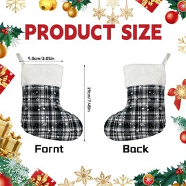 GlyinnHe 24Pack Mini Christmas Stockings, 7 Inch Buffalo Plaid Stocking Snowflake Checked Red Black Stockings with Plush Cuff for Christmas Tree Ornament Decorations Gift Holder