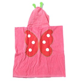 InsHere Hooded Poncho Towel for Kids Under Aage 6, Organic Cotton Toddler Bathrobes Wrap, 25" 25" Cover up for Shower Beach Swim, Super Absorbent & Soft with Animals Cartoon Design Red Butterfly