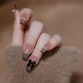 BEYOURCHOI Nail Tips, Coffee Tortoiseshell, Press-On Nails, Long, 24-Piece Set, Adult Ceremony, Elegant, Graceful, Nail Accessories, Korean Style, False Nails, Nail Tips, Fashionable, Accessories