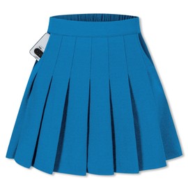 SANGTREE - Falda plisada para niñas y mujeres, falda uniforme de cintura elástica, 2 años, talla 4XL de EE. UU, A# Plain- Azul real con 2 bolsillos, L