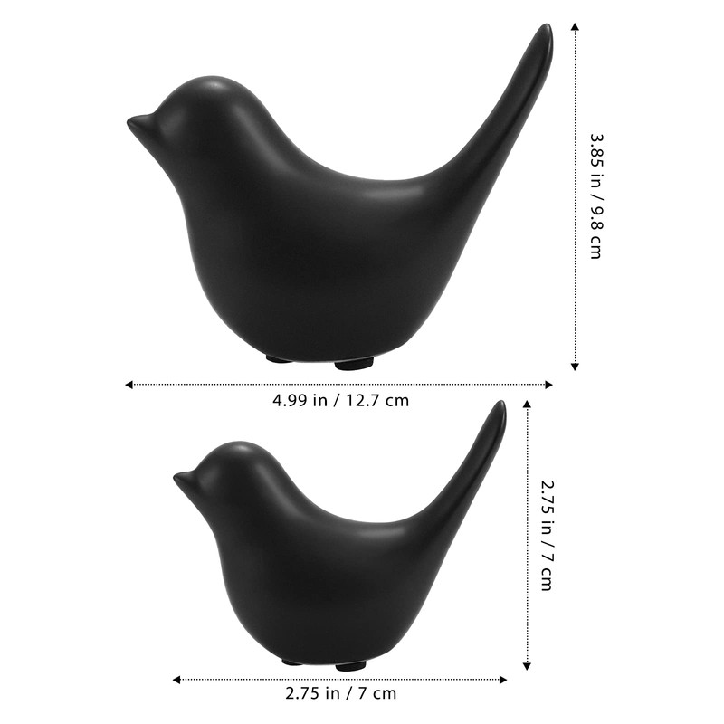 VORCOOL Set of 2 Black Ceramic Bird Figures Set, Modern