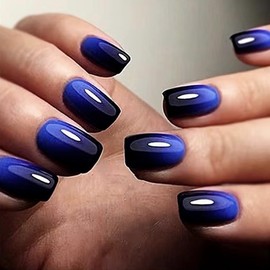 Short Press on Nails Dark Blue Fake Nails Gradient Blue Black False Nails with Gradient Designs Square Shaped Glue on Nails Cute Stick on Nails Full Cover Acrylic Nails Glossy Artificial Nails 24Pcs