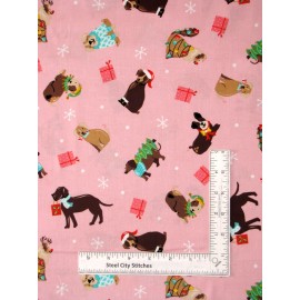 Andover Christmas Dogs Fabric Animals Pink Furry & Bright Collection Cotton Andover Yard