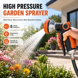 High Pressure Garden Hose Nozzle for Watering – 8-Pattern Metal Spray Gun for Car Wash & Cleaning