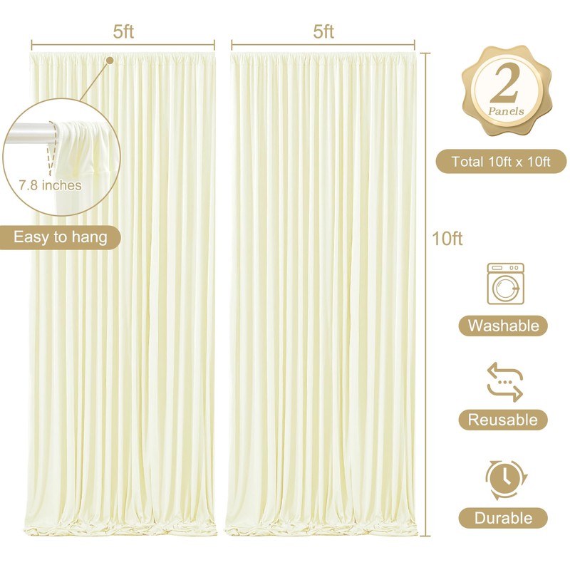 10 x 10ft Beige Backdrop Curtains with Lights String for