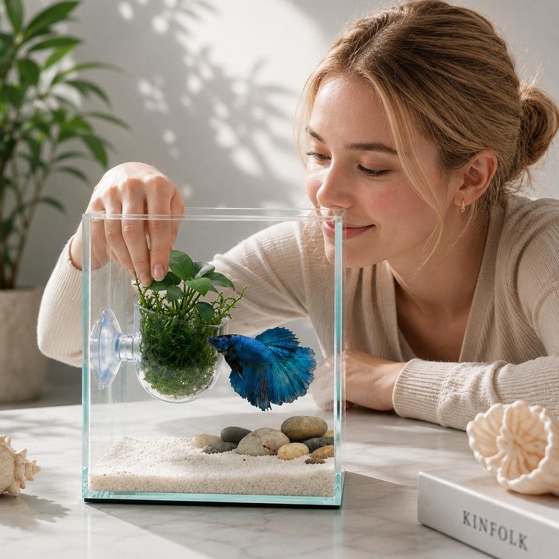 4 Pcs Hanging Aquarium Plant Holder with Feeders, Adjustable Height