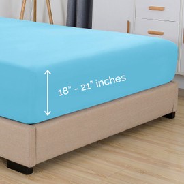 Premium Hotel Quality Extra Deep Pocket 18 - 21 Inch Single Fitted Sheet for High Mattress, Luxury & Softest 1500 Thread Count Egyptian Quality Smart Pocket, Wrinkle Resistant, Twin/Twin XL, Aqua
