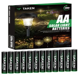 Taken 12 Pack AA Rechargeable NIMH Batteries for Solar Lights, 1200mAh 1.2V Lithium Battery for Garden Lawn Landscaping Solar Lamps Remotes