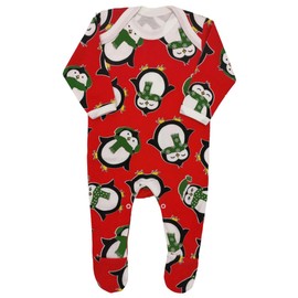 Baby Moo's 1st Christmas Baby Sleepsuit | Cute Festive Penguins Baby Romper Outfit, First (6-12 Months) Red