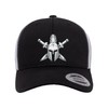 Adjustable Black/White Structured Trucker Spartan Warrior Helmet with Crossed Swords