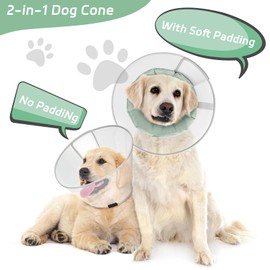 Supet Dog Cone Collar to Stop Licking with Soft Pad, Clear Elizabeth Recovery Collar after Surgery, Neutering, Injury, Pet Head Cone Alternative for Large, Medium, Small Dogs (Green,XS)