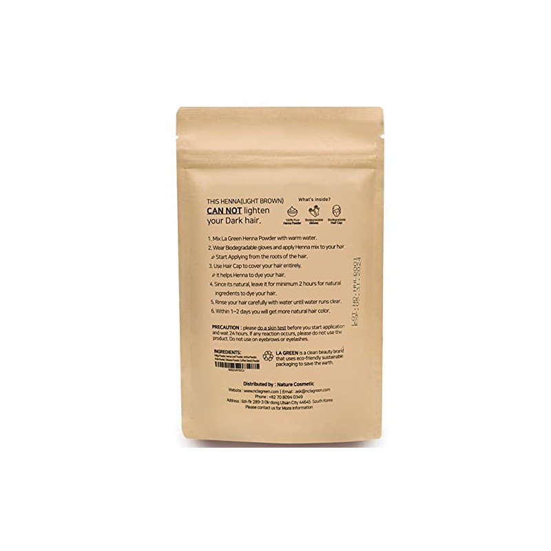 100% Orgánico Usda Polvo de Henna Castaño Claro para Tinte