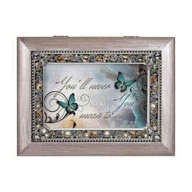 Cottage Garden Never Know How Much You Mean to Me Brushed Pewter Jeweled Music Box Plays Wonderful World
