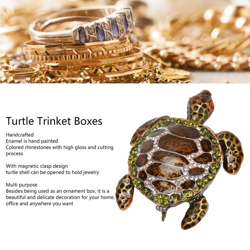 Turtle Trinket Boxes Handcrafted Hand Painted Rhinestones Hinged Trinket Boxes