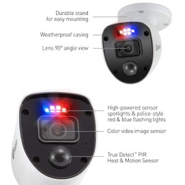 Swann Enforcer Wired PIR Bullet Security Camera, 1080p Full HD Surveillance w/Color Night Vision, Flashing Lights, Indoor/Outdoor, Heat & Motion Sensing, Add to DVR, SWPRO-1080SL