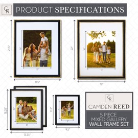 Camden Reed Mixed Gallery Wall Frame Set, (2) 16x20 Inch, (1) 11x14 Inch, and (2) 8x10 Inch, 5 Piece, Black/Gold