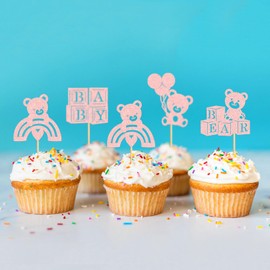 24 Pack Bear Baby Shower Cupcake Toppers Bear Birthday Party Decorations Cupcake Picks Table Decoration Birthday Baby Shower Party Supplies Decorations Pink