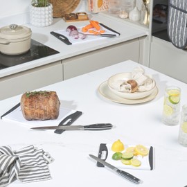 Salter Plastic Chopping Board – Double-Sided Cutting Board, Non-Slip, Easy to Clean, Dishwasher Safe, Food Preparation, Prevent Cross-Contamination, Outer Groove, Meat & Vegetables, Black/White