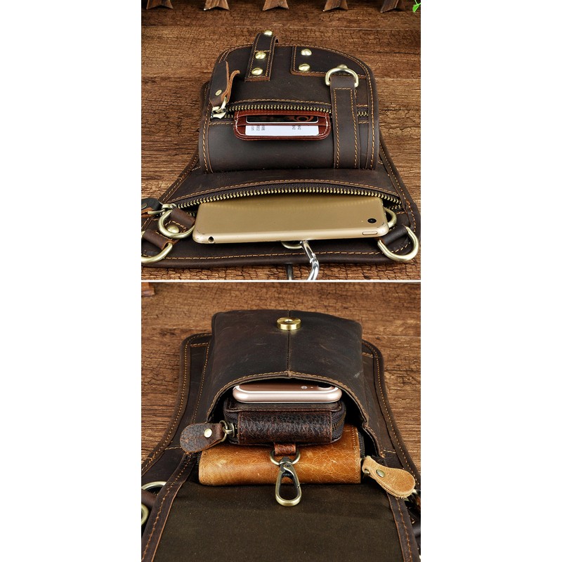 Le'aokuu Mens Genuine Leather Messenger Hiking Waist Hip Bum Pack