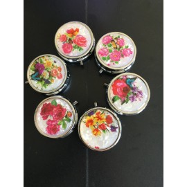 PILL BOX 1 Round Compact Metal pill box With 3  Compartments, 1.8" Dia. Assorted Designs