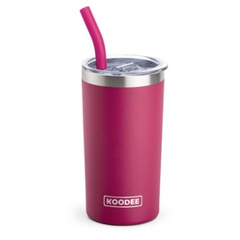 koodee Tumbler with Lid and Straw, 12 oz Insulated Coffee Tumbler Cup Stainless Steel Double Wall Skinny Tumbler with Lid and Straw (Fuchsia Red)